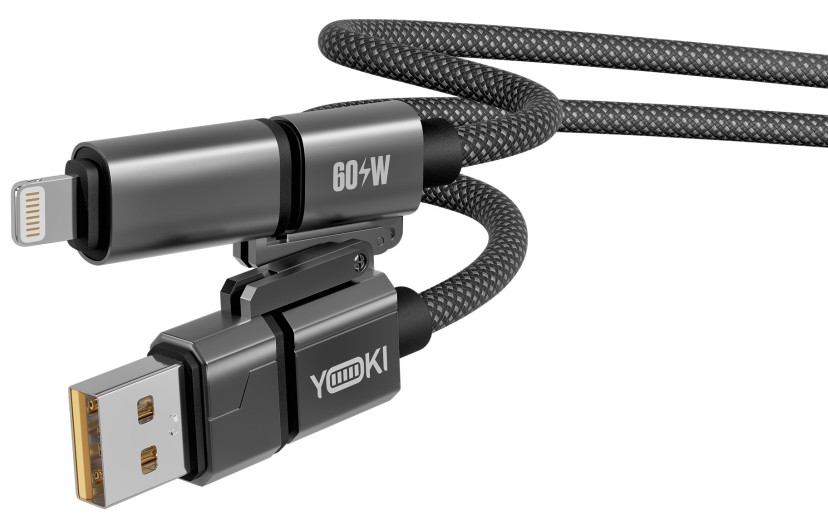 Кабель YOKI USB-A/Type-C to Type-C/to iP 60W 1.8m (CA93 Black)
